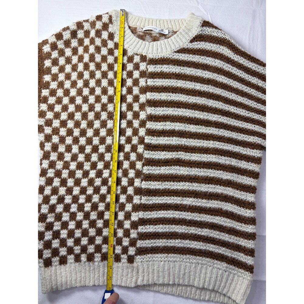 Altar'd State Checkered Striped Colorblock Knit Oversized Sweater Brown Large - Picture 5 of 6